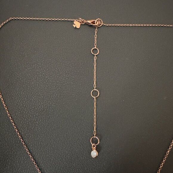 Kate Spade Signed CZ Pave Heart Mini Pendant Necklace in Rose Gold tone Metal - Picture 4 of 6